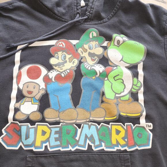 Nintendo Super Mario 2011 Black Pullover Hoodie Sweatshirt Sz L - Picture 2 of 8